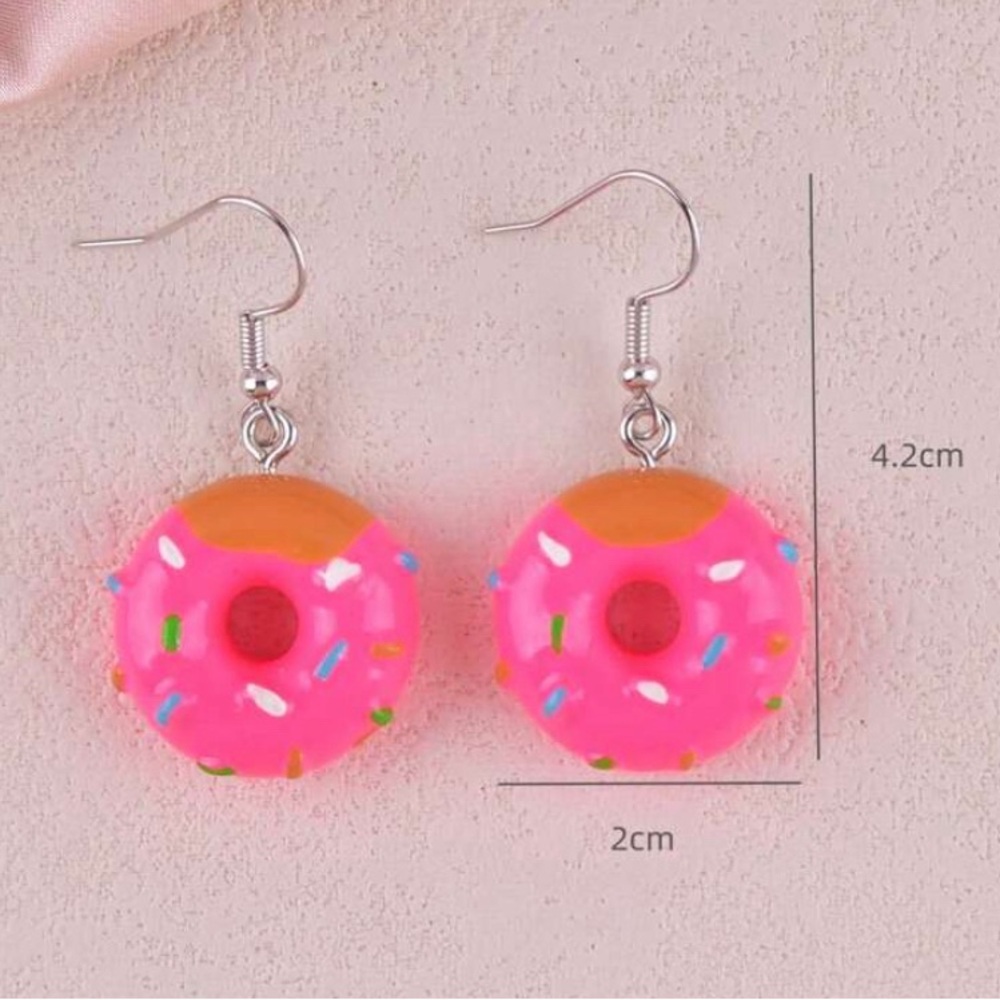 Pink Donut Earrings with Sprinkles  fun novelty - Picture 3 of 3